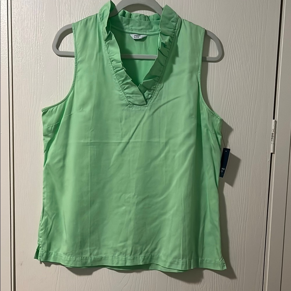 NWT Crown & Ivy Mint Green V-Neck Sleeveless Popover Tencel Top Large